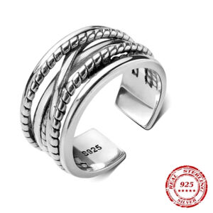 NEW Wide Unisex‎ Line Open 925 Sterling Silver Ring, Adjustable